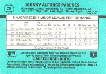 1988 Donruss The Rookies #29 Johnny Paredes Back