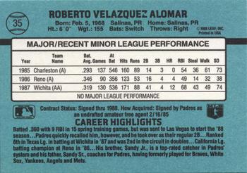 1988 Donruss The Rookies #35 Roberto Alomar Back