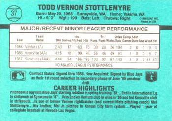 1988 Donruss The Rookies #37 Todd Stottlemyre Back