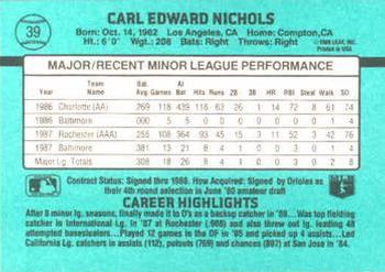 1988 Donruss The Rookies #39 Carl Nichols Back