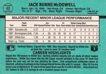 1988 Donruss The Rookies #40 Jack McDowell Back