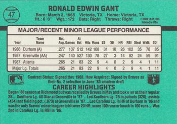 1988 Donruss The Rookies #47 Ron Gant Back