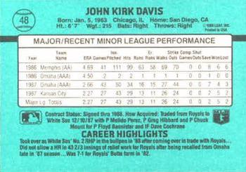 1988 Donruss The Rookies #48 John Davis Back