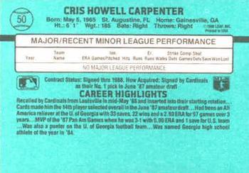 1988 Donruss The Rookies #50 Cris Carpenter Back
