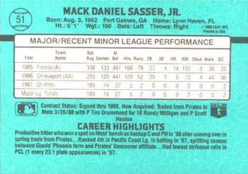 1988 Donruss The Rookies #51 Mackey Sasser Back