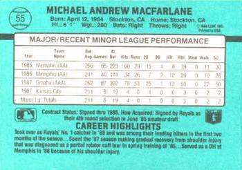 1988 Donruss The Rookies #55 Mike Macfarlane Back