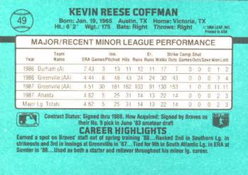 1988 Donruss The Rookies #49 Kevin Coffman Back