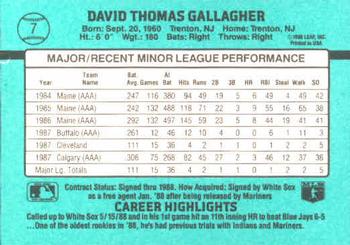 1988 Donruss The Rookies #7 Dave Gallagher Back
