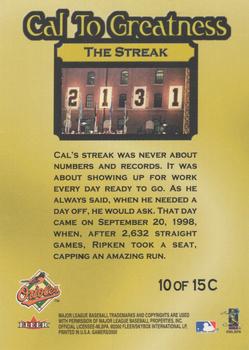 2000 Fleer Gamers - Cal to Greatness #10C Cal Ripken Jr.  Back