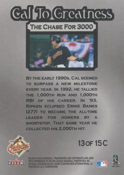 2000 Fleer Gamers - Cal to Greatness #13C Cal Ripken Jr.  Back