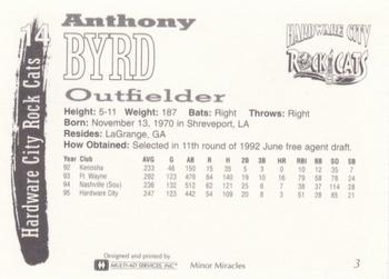 1995 Multi-Ad Hardware City Rock Cats #3 Anthony Byrd Back