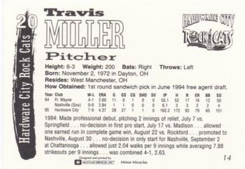 1995 Multi-Ad Hardware City Rock Cats #14 Travis Miller Back