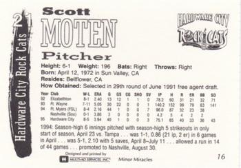 1995 Multi-Ad Hardware City Rock Cats #16 Scott Moten Back