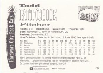 1995 Multi-Ad Hardware City Rock Cats #20 Todd Ritchie Back