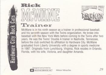 1995 Multi-Ad Hardware City Rock Cats #29 Rick McWane Back