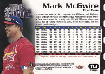 2000 Fleer Gamers - Extra #113 Mark McGwire Back
