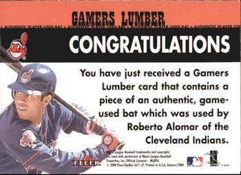 2000 Fleer Gamers - Gamers Lumber #NNO Roberto Alomar  Back