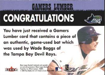 2000 Fleer Gamers - Gamers Lumber #NNO Wade Boggs  Back
