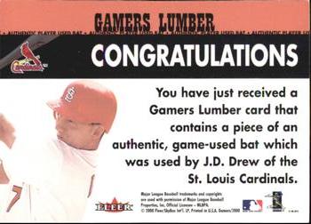 2000 Fleer Gamers - Gamers Lumber #NNO J.D. Drew  Back