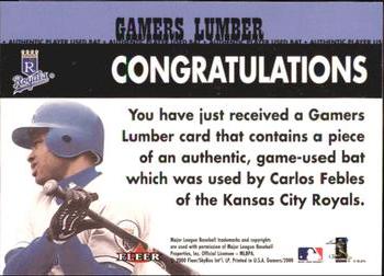 2000 Fleer Gamers - Gamers Lumber #NNO Carlos Febles  Back