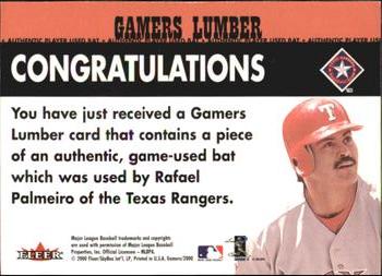 2000 Fleer Gamers - Gamers Lumber #NNO Rafael Palmeiro  Back