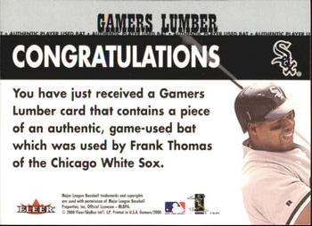 2000 Fleer Gamers - Gamers Lumber #NNO Frank Thomas  Back