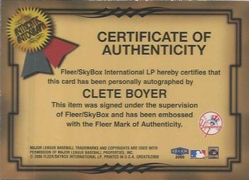 2000 Fleer Greats of the Game - Autographs #NNO Clete Boyer Back