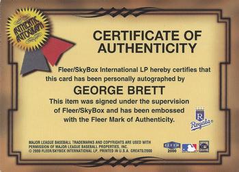 2000 Fleer Greats of the Game - Autographs #NNO George Brett Back