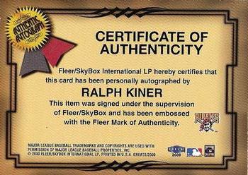 2000 Fleer Greats of the Game - Autographs #NNO Ralph Kiner Back