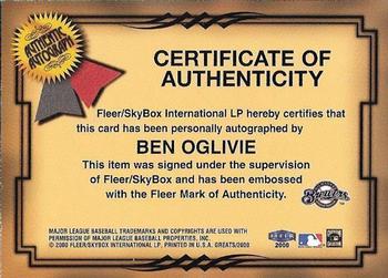 2000 Fleer Greats of the Game - Autographs #NNO Ben Oglivie Back