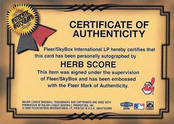 2000 Fleer Greats of the Game - Autographs #NNO Herb Score Back