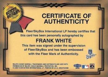 2000 Fleer Greats of the Game - Autographs #NNO Frank White Back