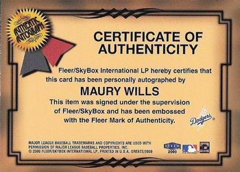 2000 Fleer Greats of the Game - Autographs #NNO Maury Wills Back