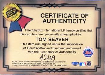 2000 Fleer Greats of the Game - Autographs Memorable Moments #NNO Tom Seaver Back