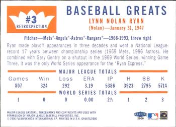2000 Fleer Greats of the Game - Retrospection #3 Nolan Ryan Back