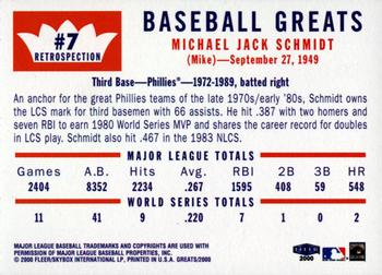 2000 Fleer Greats of the Game - Retrospection #7 Mike Schmidt Back