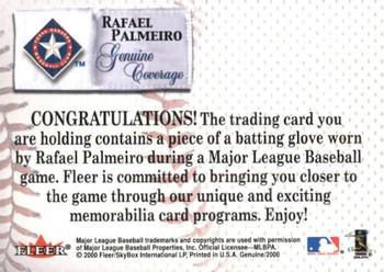 2000 Fleer Impact - Genuine Coverage Batting Gloves #NNO Rafael Palmeiro  Back