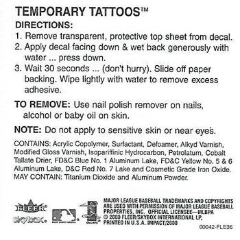 2000 Fleer Impact - Tattoos #NNO Anaheim Angels  Back