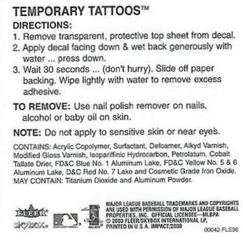 2000 Fleer Impact - Tattoos #NNO Baltimore Orioles  Back