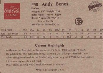 1990 Coca-Cola San Diego Padres #NNO Andy Benes Back