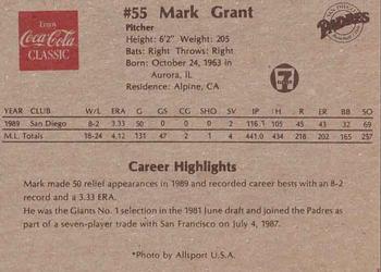 1990 Coca-Cola San Diego Padres #NNO Mark Grant Back