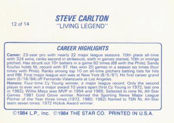 1987 Star Steve Carlton #12 Steve Carlton Back