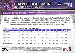 2015 Topps Mini #34 Charlie Blackmon Back