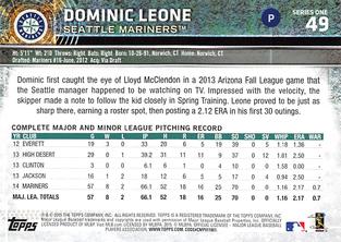 2015 Topps Mini #49 Dominic Leone Back