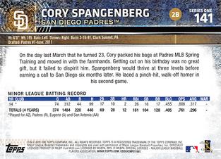 2015 Topps Mini #141 Cory Spangenberg Back