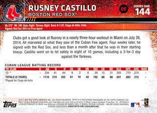 2015 Topps Mini #144 Rusney Castillo Back