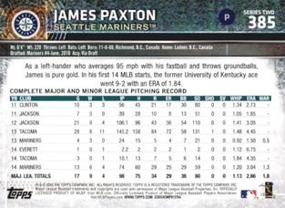 2015 Topps Mini #385 James Paxton Back