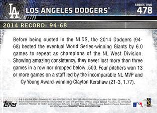 2015 Topps Mini #478 Los Angeles Dodgers Back