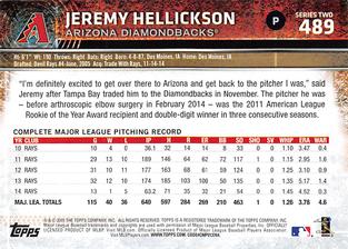 2015 Topps Mini #489 Jeremy Hellickson Back
