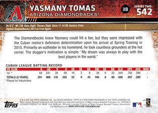 2015 Topps Mini #542 Yasmany Tomas Back